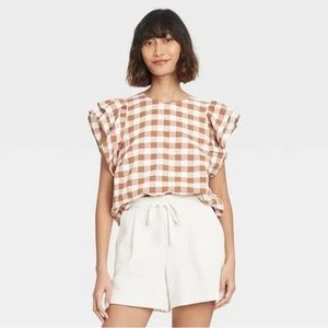A New Day Brown Gingham Blouse Size L